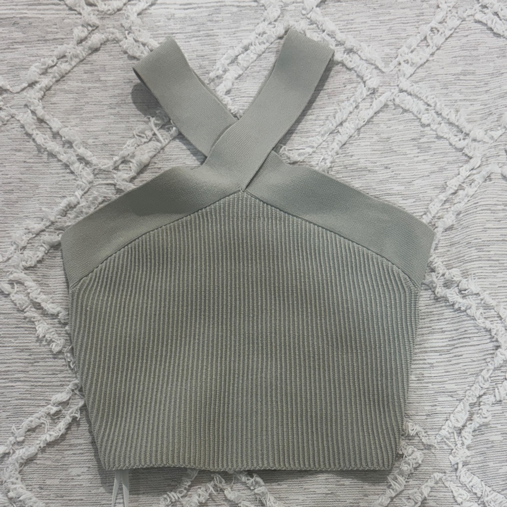 Aritzia Olive Ribbed Cross-Back Tank Top